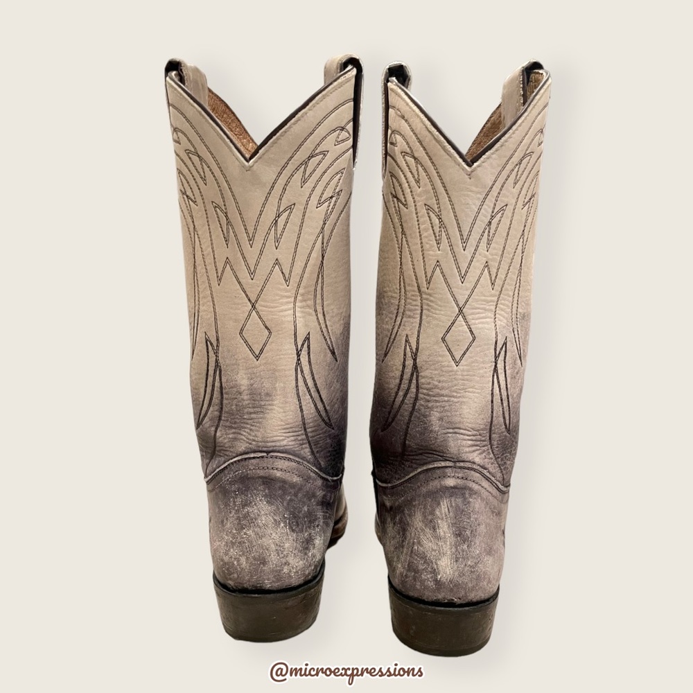 $499 Frye Billy Pull On Ombre Distressed Vintage Black White Western Cowboy Boot - Picture 8 of 13
